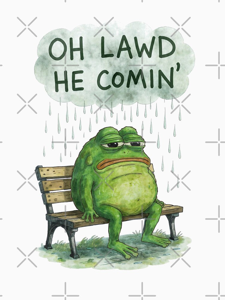 Oh Lawd He Comin' – Chubby Sad Frog in the Rain by PixelQ T-Shirts, Hoodie, Sweatshirt | BlankRebels.com (Image 3)