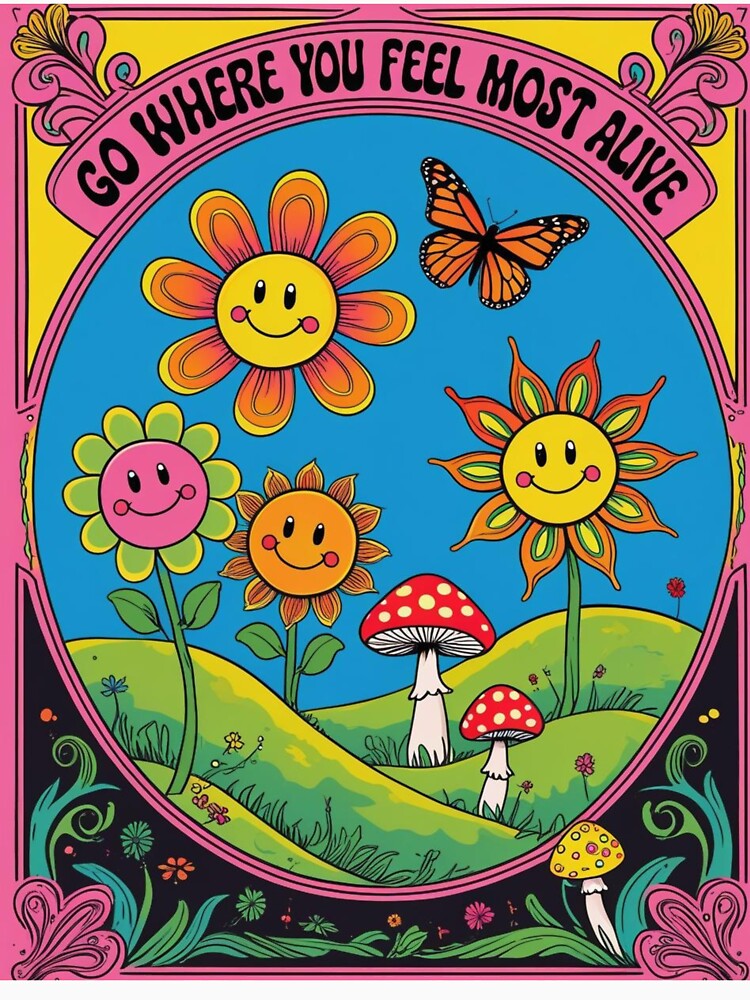 Psychedelic Smiley Flowers Retro Poster Art by urbnstreet T-Shirts, Hoodie, Sweatshirt | BlankRebels.com (Image 3)