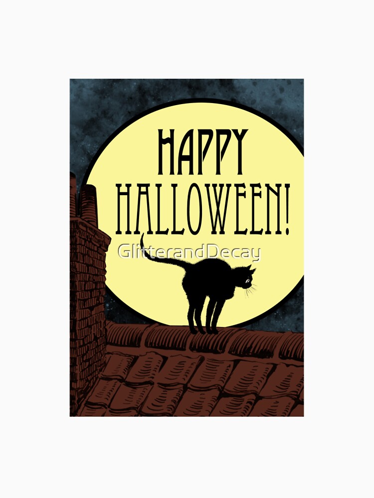 Black Cat on a roof with Moon Halloween Card by GlitterandDecay T-Shirts, Hoodie, Sweatshirt | BlankRebels.com (Image 2)