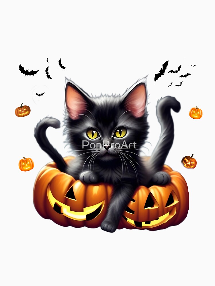 A demon cat hiding in a pumpkin appears on Halloween. by PopProArt T-Shirts, Hoodie, Sweatshirt | BlankRebels.com (Image 3)