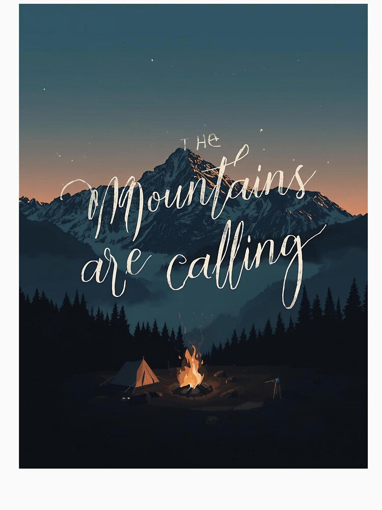 The Mountains Are Calling Camping T-Shirt | Minimalist Mountain Art by Falconwolf Hoodie, Sweatshirt (Image 3)