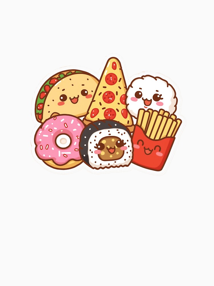 Kawaii Snacks Assortment – Cute Pizza, Sushi, Donut, Tacos and Fries by KawaiiAI-Art T-Shirts, Hoodie, Sweatshirt (Image 3)