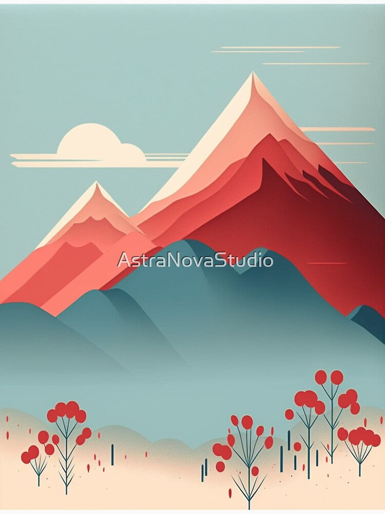Retro Red Mountain and Flower Landscape by AstraNovaStudio T-Shirts, Hoodie, Sweatshirt | BlankRebels.com (Image 3)