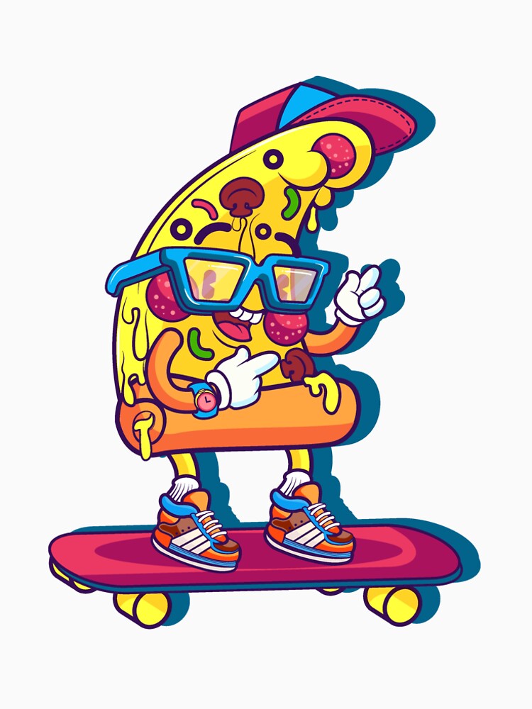 pizza skateboard, funny pizza, cartoon pizza, cartoon skateboard, funny skateboard by sunnyshop T-Shirts,... (Image 2)