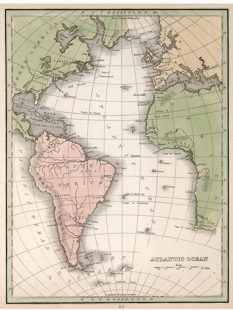 Vintage Map of The Atlantic Ocean (1838) by BravuraMedia T-Shirts, Hoodie, Sweatshirt | BlankRebels.com (Image 3)