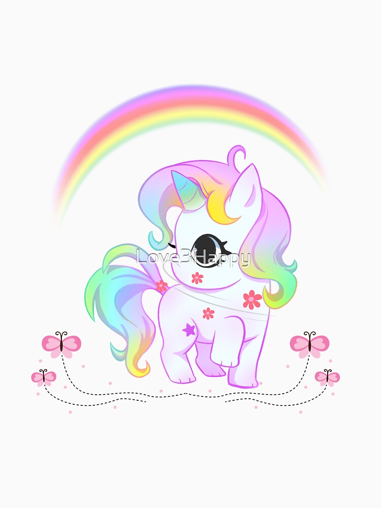 Pastel Rainbow Unicorn with Butterflies – Whimsical Magical Illustration by Love3Happy T-Shirts, Hoodie, Sweatshirt (Image 3)