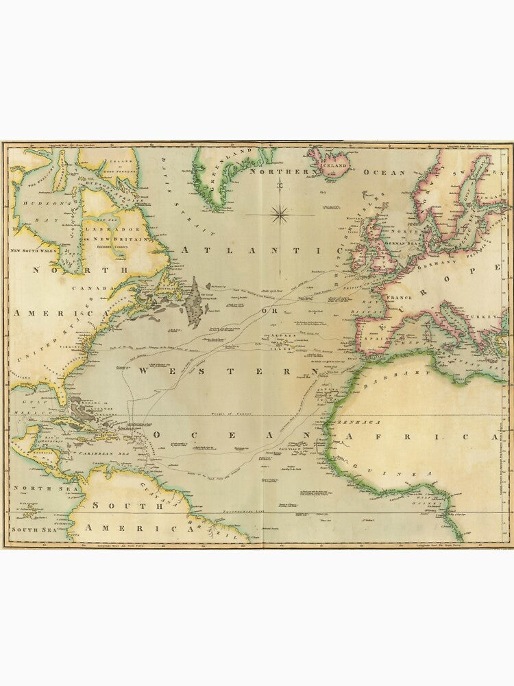 Vintage Map of The Atlantic Ocean (1817) by BravuraMedia T-Shirts, Hoodie, Sweatshirt | BlankRebels.com (Image 3)