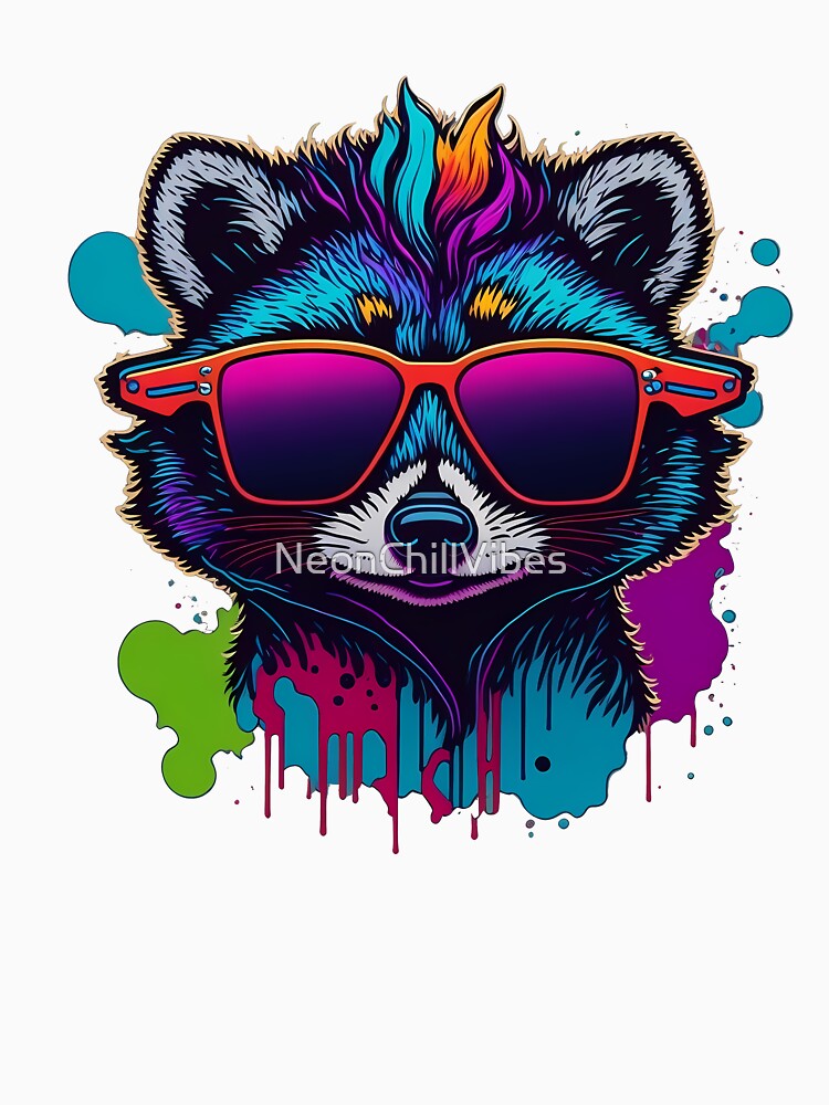 Neon Raccoon "Trash Panda Glow" - Vaporwave Tee & Sticker by NeonChillVibes Hoodie, Sweatshirt | BlankRebels.com (Image 3)
