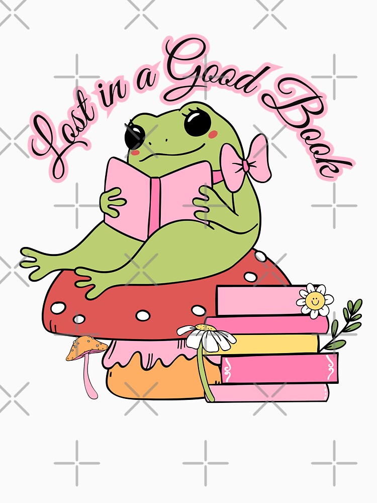Cottagecore Frog Reading Books – Lost in a Good Book Cute Aesthetic Toad on Mushroom by CalmDownZone ⭐️⭐️⭐️⭐️⭐️... (Image 3)
