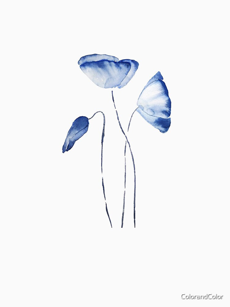 hand painted indigo poppy watercolor by ColorandColor