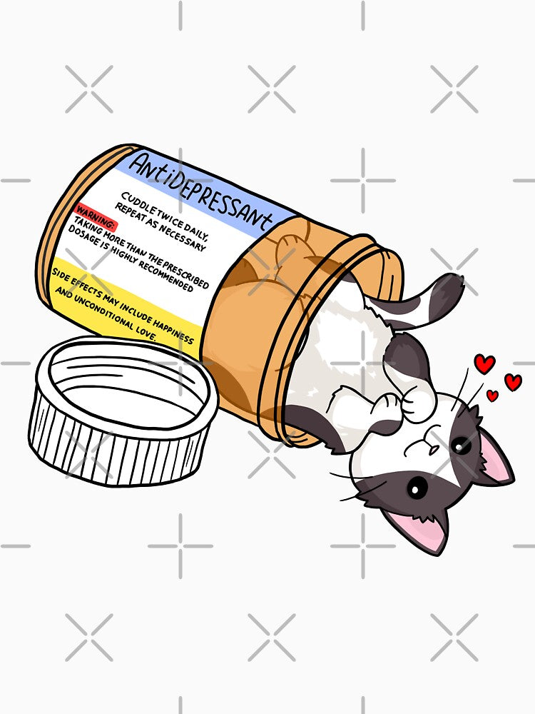 Tuxedo cow kitty antidepressant love medicine by Claudia McQuilkin