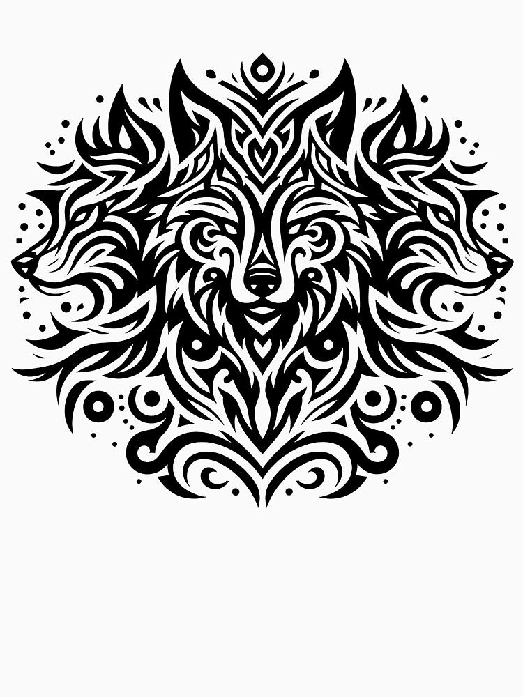 Tribal Graphic Three Wolf Tattoo Style Black Lines by twilightmagic T-Shirts, Hoodie, Sweatshirt | BlankRebels.com (Image 3)