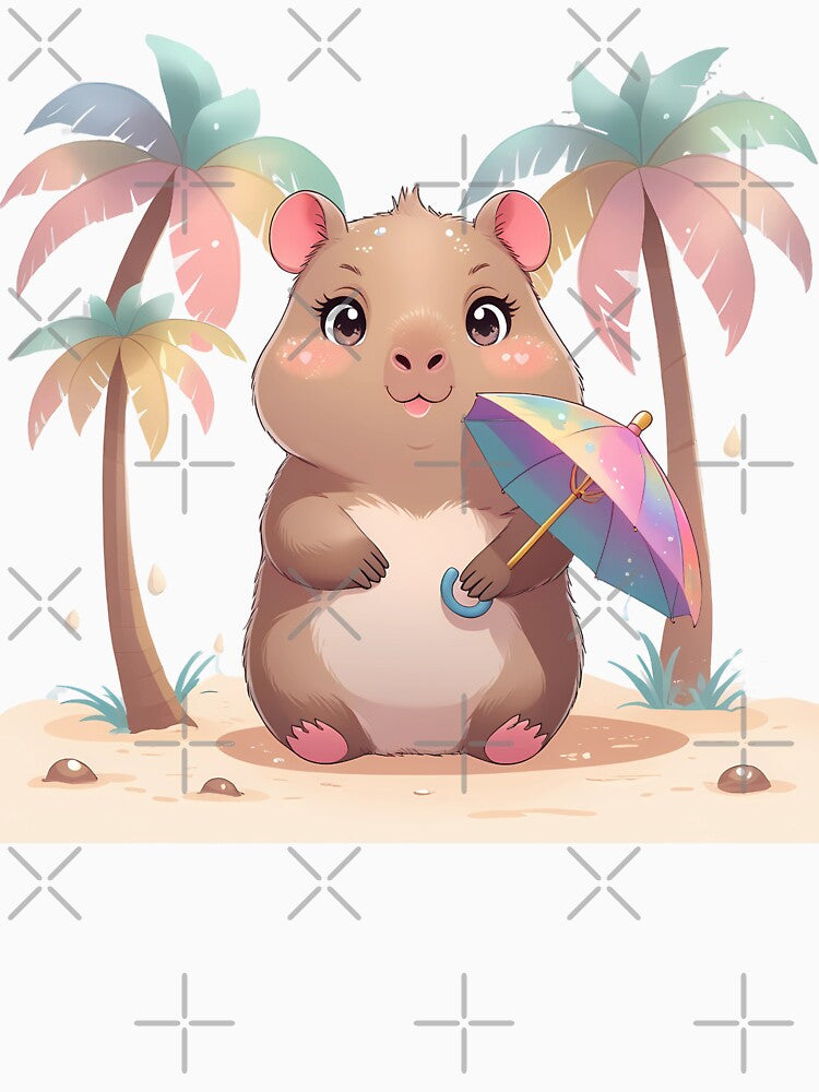 Kawaii Capybara Beach Under Palm Trees T-Shirts, Hoodie, Sweatshirt