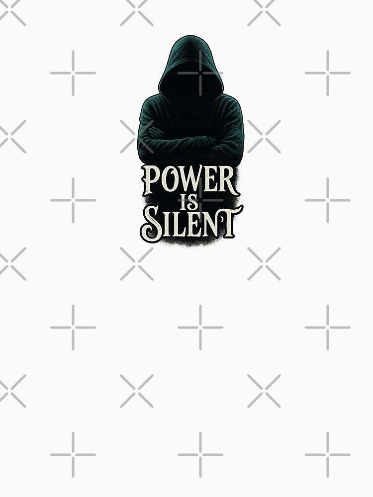 Power Is Silent – Mysterious Hooded Figure Dark Streetwear Graphic T-Shirt by Imagination Store Hoodie, Sweatshirt (Image 3)