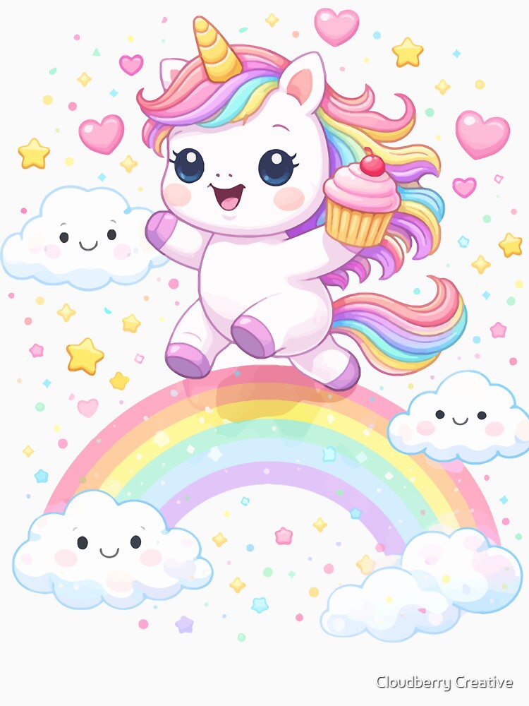 Magical Unicorn Cupcake T-Shirt for Girls – Adorable Rainbow Kawaii Kids Graphic Tee by Cloudberry Creative