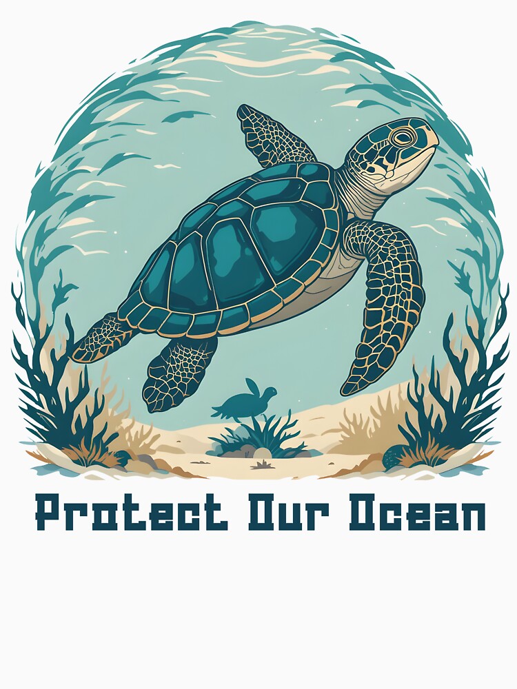 Protect Our Ocean - Sea Turtle Illustration by EnigmaVoid T-Shirts, Hoodie, Sweatshirt | BlankRebels.com (Image 3)
