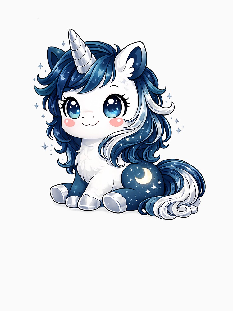 Kawaii chibi unicorn starry night – Magical and celestial illustration by FloreDreamStudio T-Shirts, Hoodie,... (Image 3)