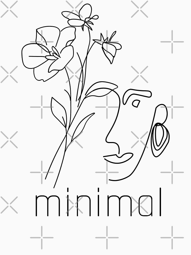 Minimalist Line Art - Girl with Flowers - Modern Minimalistic Black and White Drawing by The Red Nox T-Shirts,... (Image 3)