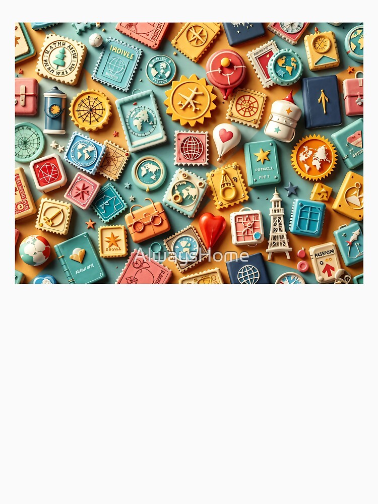 3D Pattern Colorful World Travel Stamps Passport Icons Global Exploration Vacation Themed T-Shirts, Hoodie, Sweatshirt