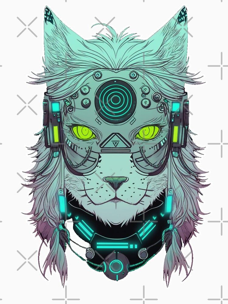 Cyberpunk cat - Techno-shaman | "Cybercat Chronicles" collection by RESToRAPTOR T-Shirts, Hoodie, Sweatshirt (Image 3)