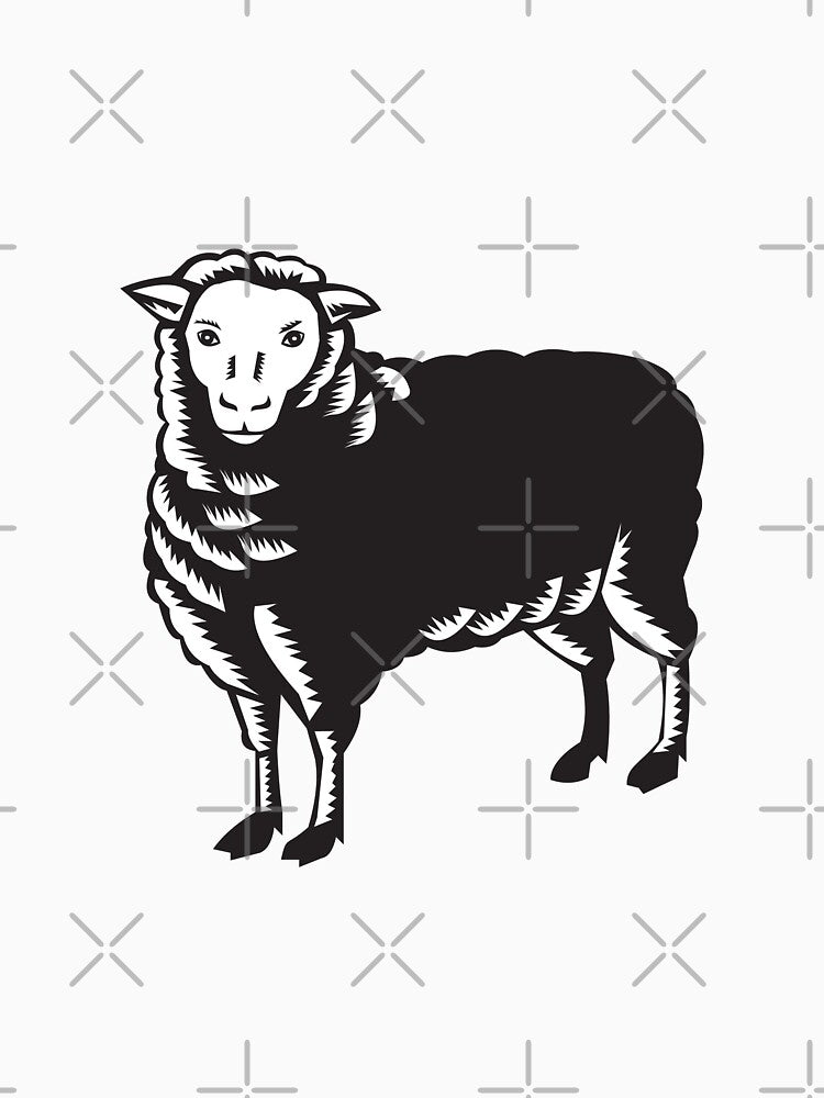 Sheep Side View Woodcut by patrimonio T-Shirts, Hoodie, Sweatshirt | BlankRebels.com (Image 3)