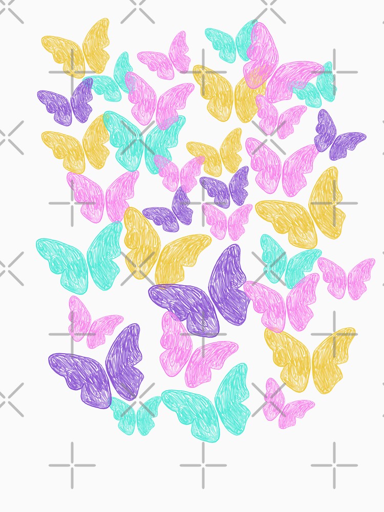 Soft Butterfly Vibes | Colorful Marker Doodle on White by KaosK T-Shirts, Hoodie, Sweatshirt | BlankRebels.com (Image 3)