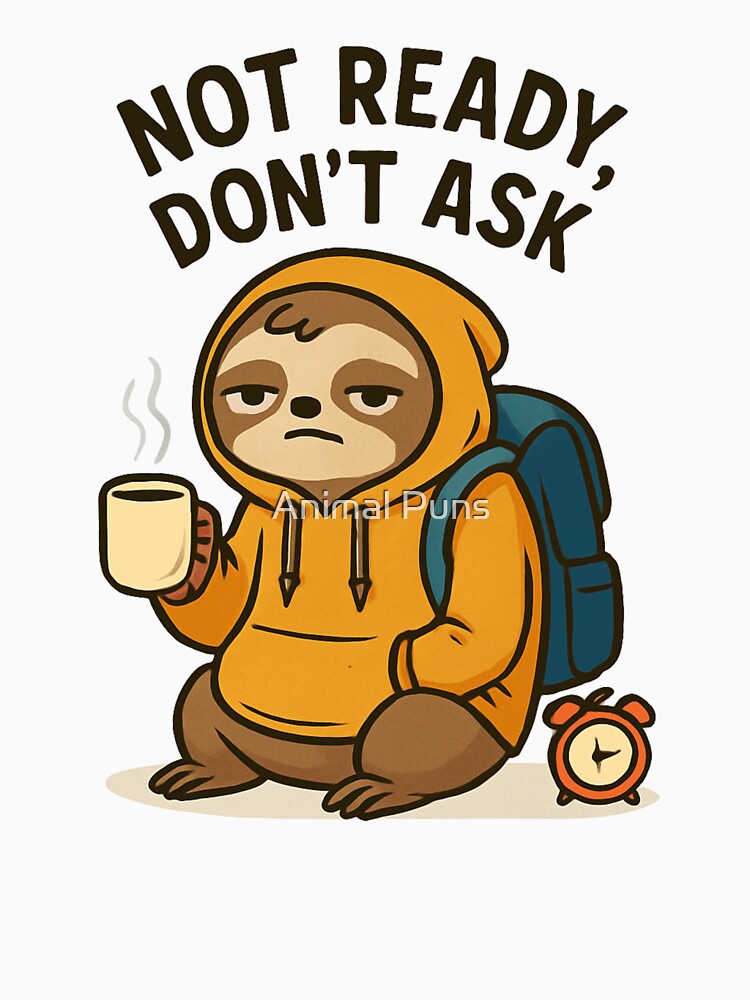Not Ready, Don’t Ask – Cute Sleepy Sloth in Hoodie with Coffee | Funny Back to School Student Sticker & T-Shirt... (Image 3)
