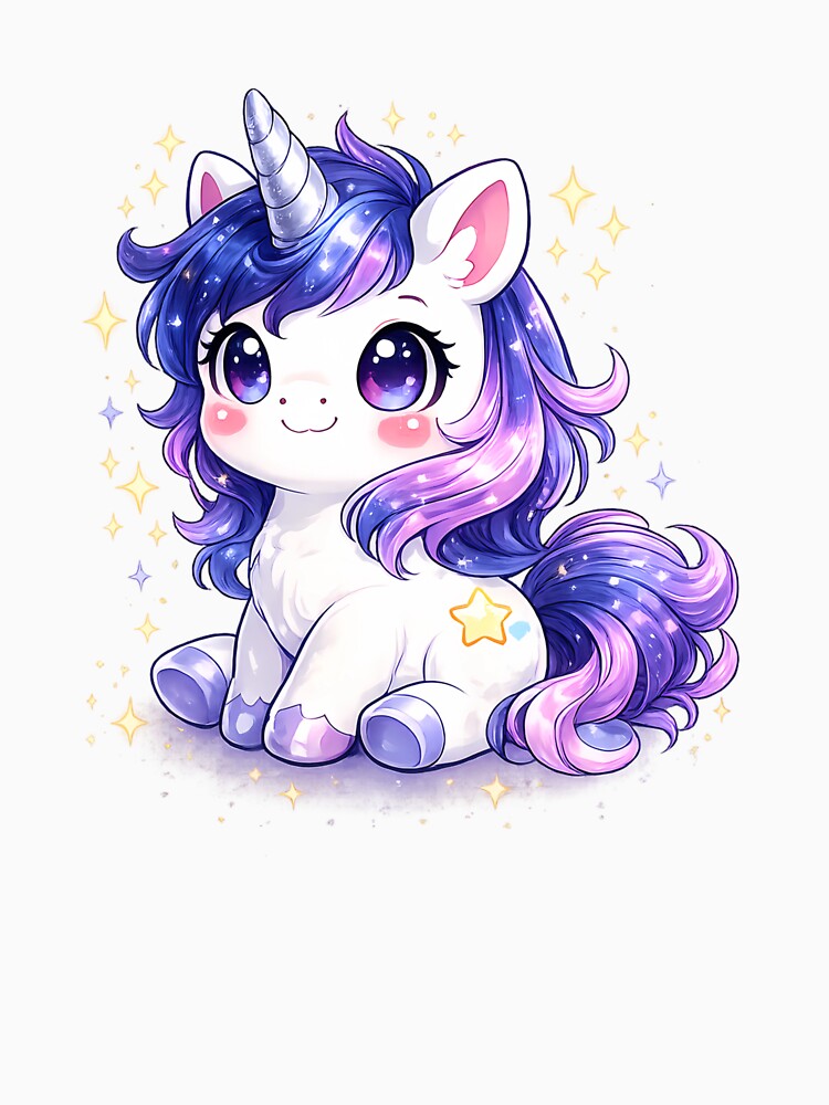 Chibi unicorn starry night – Fairy kawaii illustration by FloreDreamStudio T-Shirts, Hoodie, Sweatshirt (Image 3)