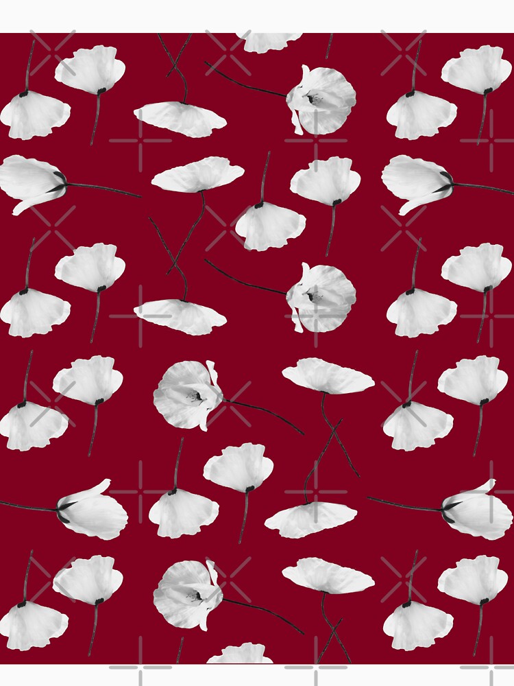 White poppies pattern on dark red background by by-jwp T-Shirts, Hoodie, Sweatshirt | BlankRebels.com (Image 3)