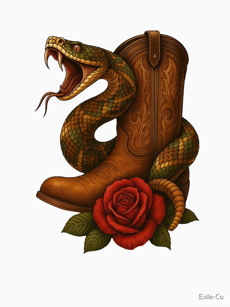 Rattlesnake and Cowboy Boot Tattoo Style Art by Exile-Co T-Shirts, Hoodie, Sweatshirt | BlankRebels.com (Image 3)
