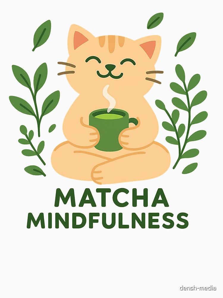 Matcha Mindfulness – Cute Meditating Cat with Matcha Tea, Zen Aesthetic Design by densh-media T-Shirts, Hoodie,... (Image 3)