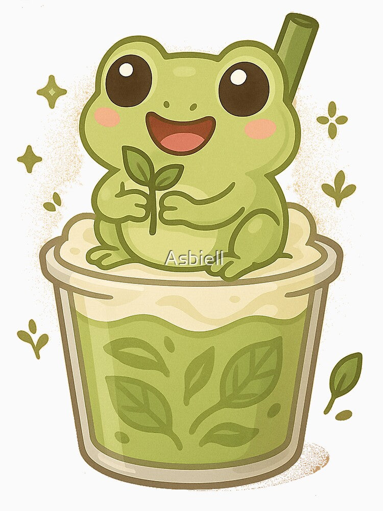 Kawaii Matcha Latte with Endangered Glass Frog – Cute Eco Drink Art by Asbiell T-Shirts, Hoodie, Sweatshirt (Image 3)