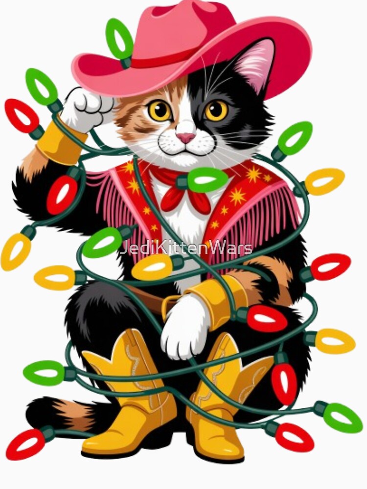 Rodeo Cowgirl Christmas Light Wrapped Cat by JediKittenWars T-Shirts, Hoodie, Sweatshirt | BlankRebels.com (Image 3)