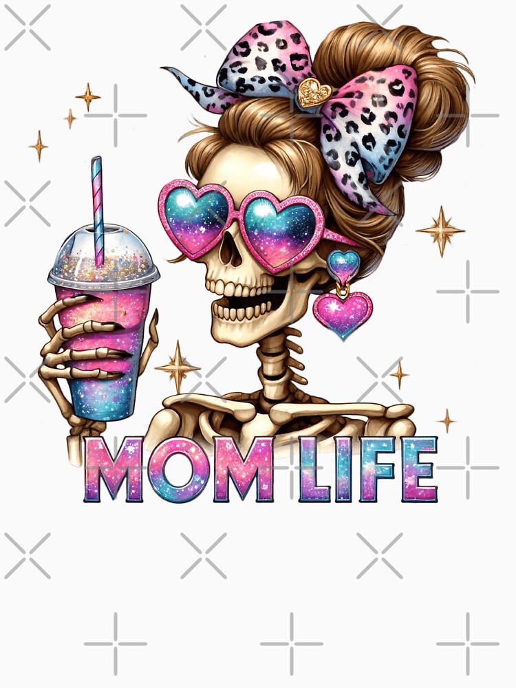 Mom Life Skeleton Coffee Art – Cute Funny Grim Skull Illustration by Lulunza T-Shirts, Hoodie, Sweatshirt (Image 3)
