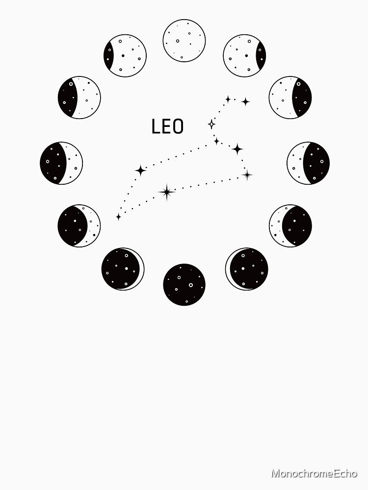 Moon phases and zodiac constellation Leo by MonochromeEcho T-Shirts, Hoodie, Sweatshirt | BlankRebels.com (Image 3)