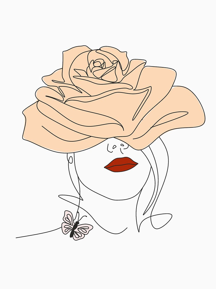 Abstract vector face with flowers line drawing. Portrait minimalistic style. Botanical print. Nature symbol of... (Image 3)