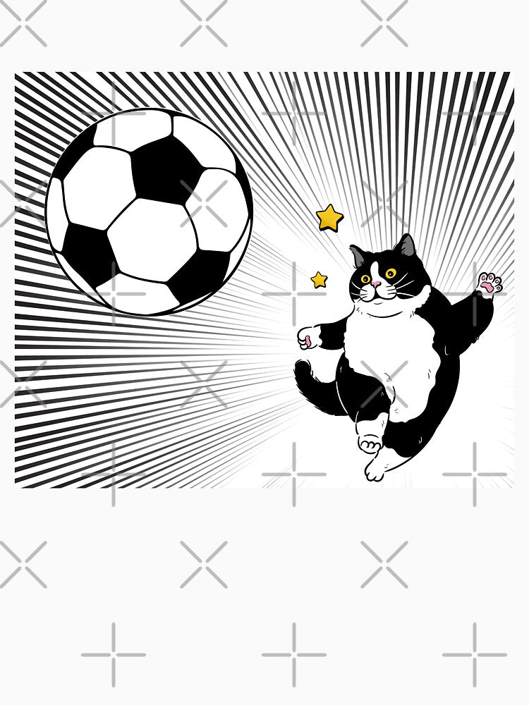 Comic-Style Soccer Cat – Black and White Sports Design by shopfindingbeni