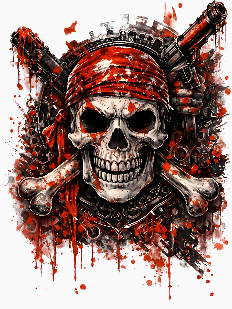 Bloody Pirate Skull – Dark Skull Art Rebel Illustration by Emilysalae T-Shirts, Hoodie, Sweatshirt (Image 3)