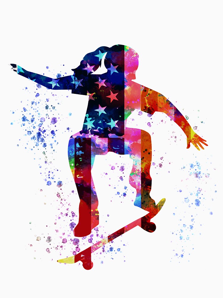 Skateboarding watercolor - USA flag by HauckClothing T-Shirts, Hoodie, Sweatshirt | BlankRebels.com (Image 3)