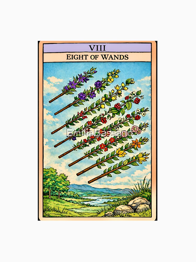 Eight of Wands Tarot Card with Floral Wands –  Botanical Tarot Illustration by EmiliaBassano T-Shirts, Hoodie,... (Image 3)