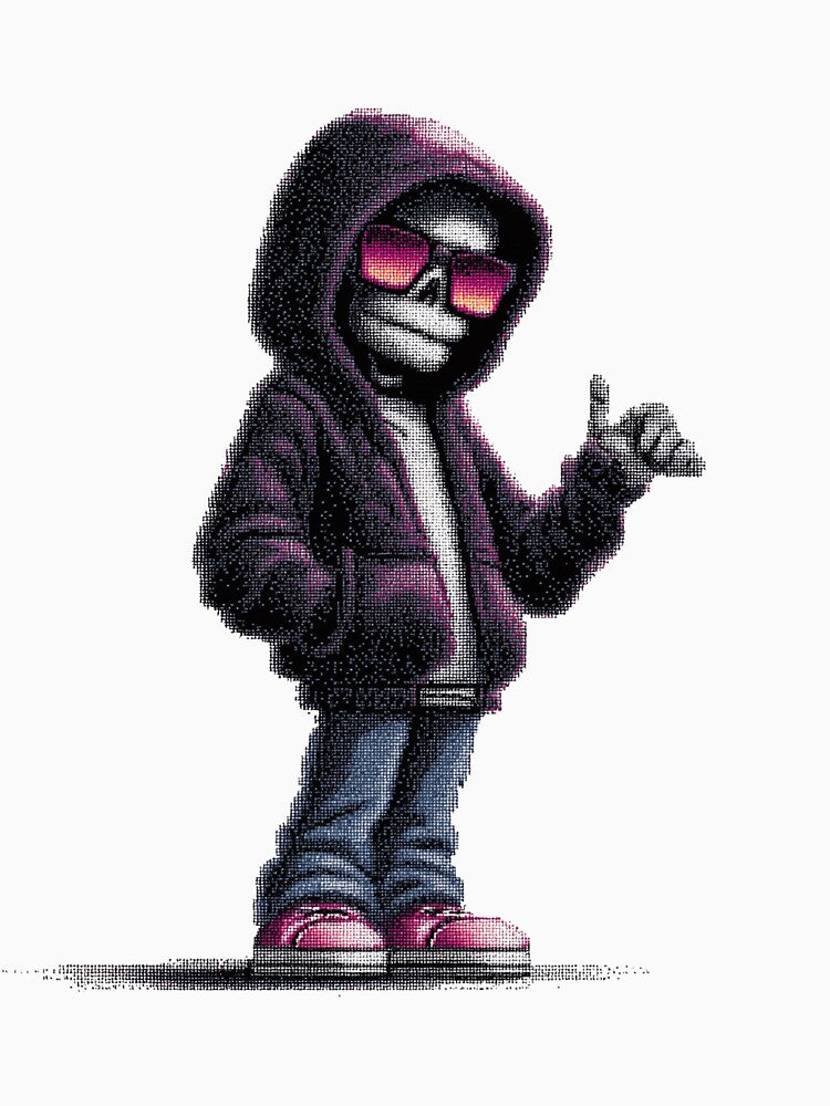 Cool Skeleton in Hoodie with Sunglasses Pixel Art T-Shirt by BBackdesign Sweatshirt | BlankRebels.com (Image 3)