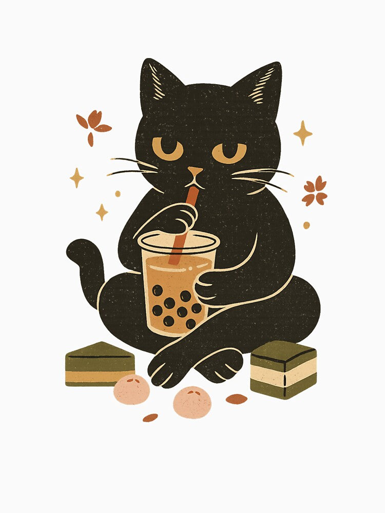 Cute Black Cat Drinking Boba Tea – Kawaii Bubble Tea Lover Design by PrometheanAppCo T-Shirts, Hoodie, Sweatshirt (Image 3)