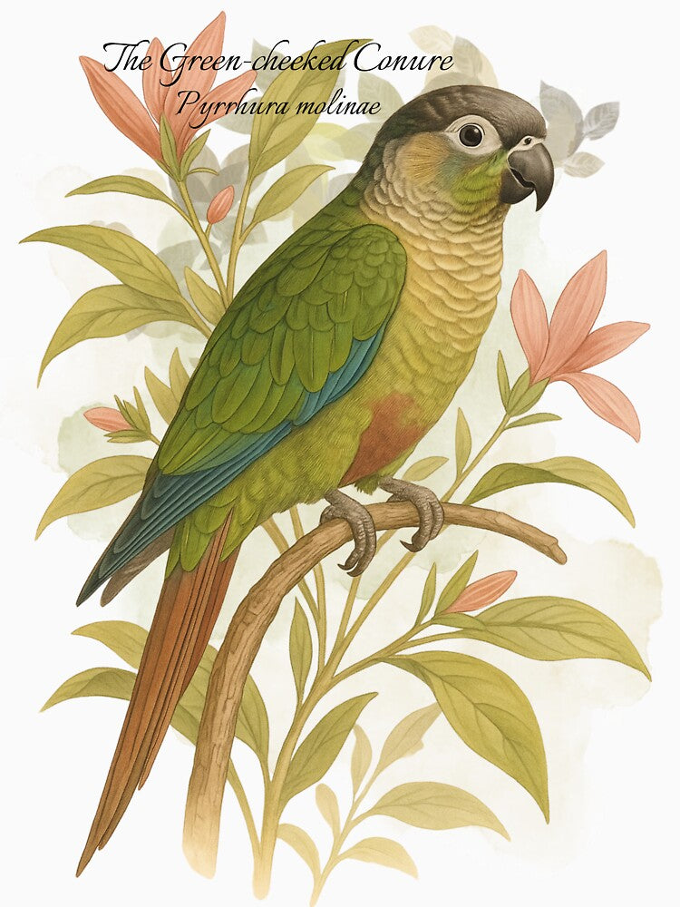 The Green-Cheeked Conure Scientific illustration Design by AvianDesign