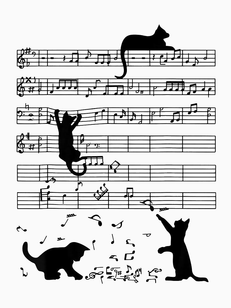 Black Cat Climbing Playing Sheet Music Note Lover Cat T-Shirts, Hoodie, Sweatshirt