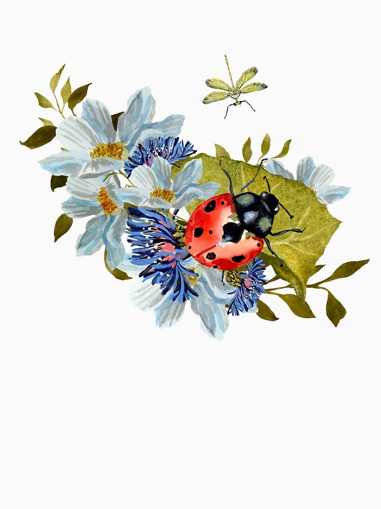 Flower daisy ladybug leaves dragonfly a watercolor by Yana Mustafina | Boho Soulful Designs T-Shirts, Hoodie,... (Image 3)