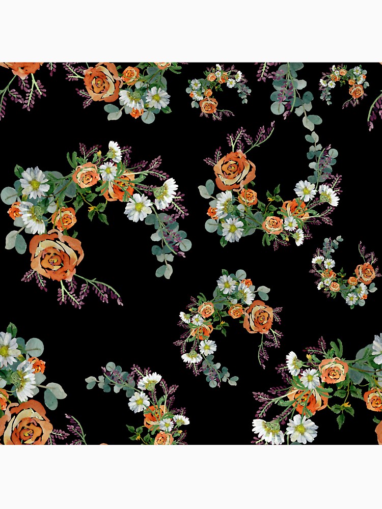 Flower rose daisy branch pattern a watercolor black by Yana Mustafina | Boho Soulful Designs T-Shirts, Hoodie,... (Image 3)