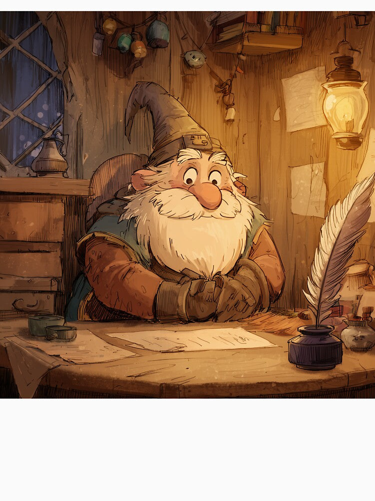 Cozy Fantasy Dwarf Writing at Desk by Hakubiya T-Shirts, Hoodie, Sweatshirt | BlankRebels.com (Image 3)