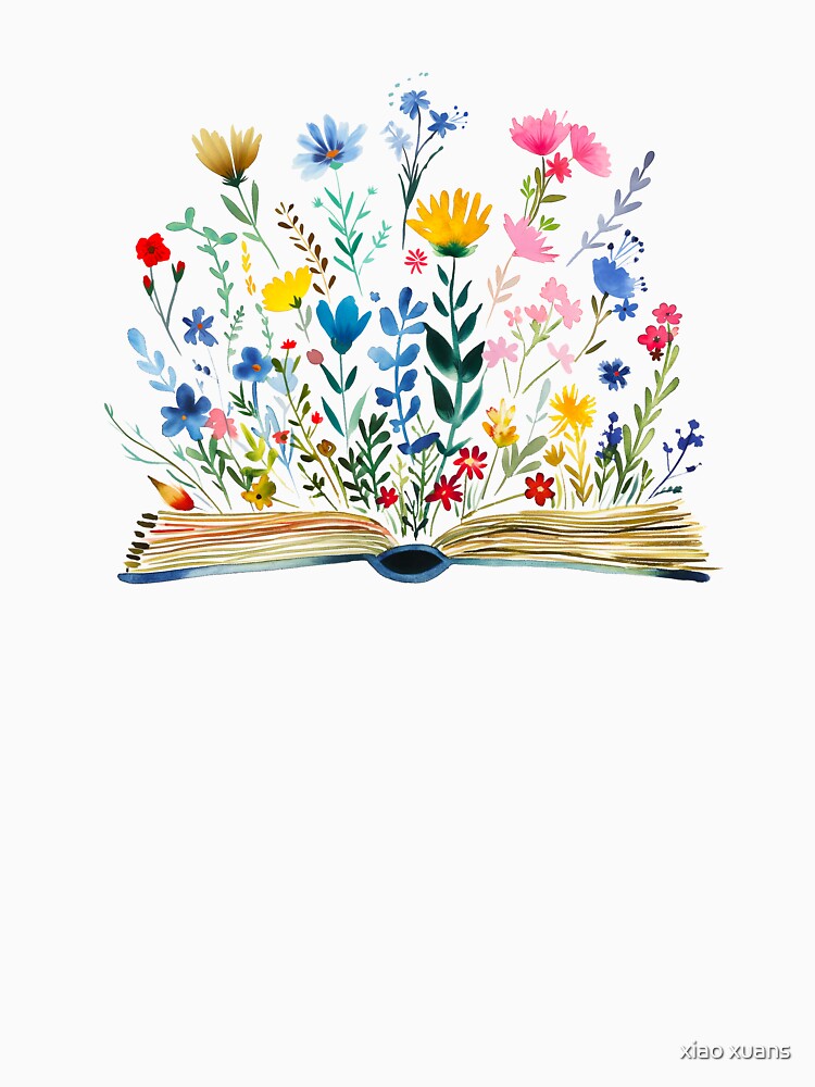 Watercolor Flowers Growing From Book by xiao xuans