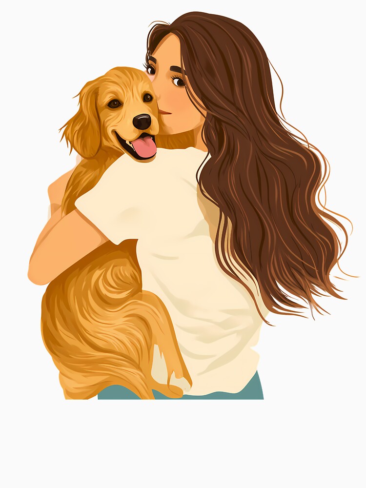 Golden retriever pet owner women, mom or mother parent art, cute puppy and his mama by PictureUp T-Shirts,... (Image 3)