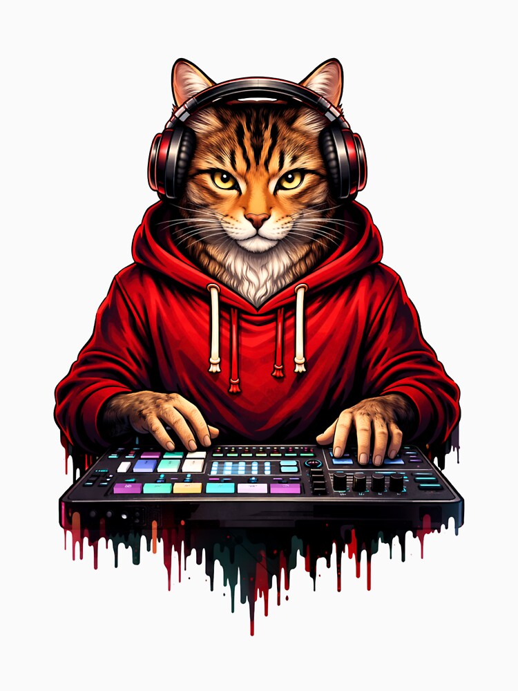 Electronic Music Cat with Synth – Creative DJ Streetwear Animal Art by ColorSplash123 T-Shirts, Hoodie, Sweatshirt (Image 3)